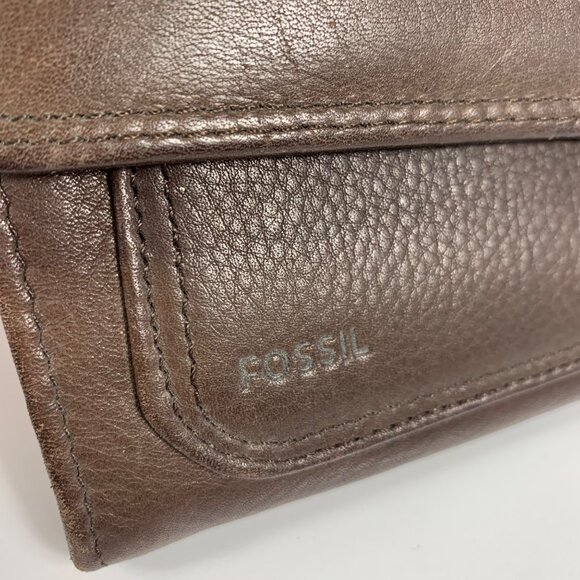 Vintage FOSSIL Brown Leather Crossbody Wallet Organizer Travel Bag 90s - Picture 2 of 15